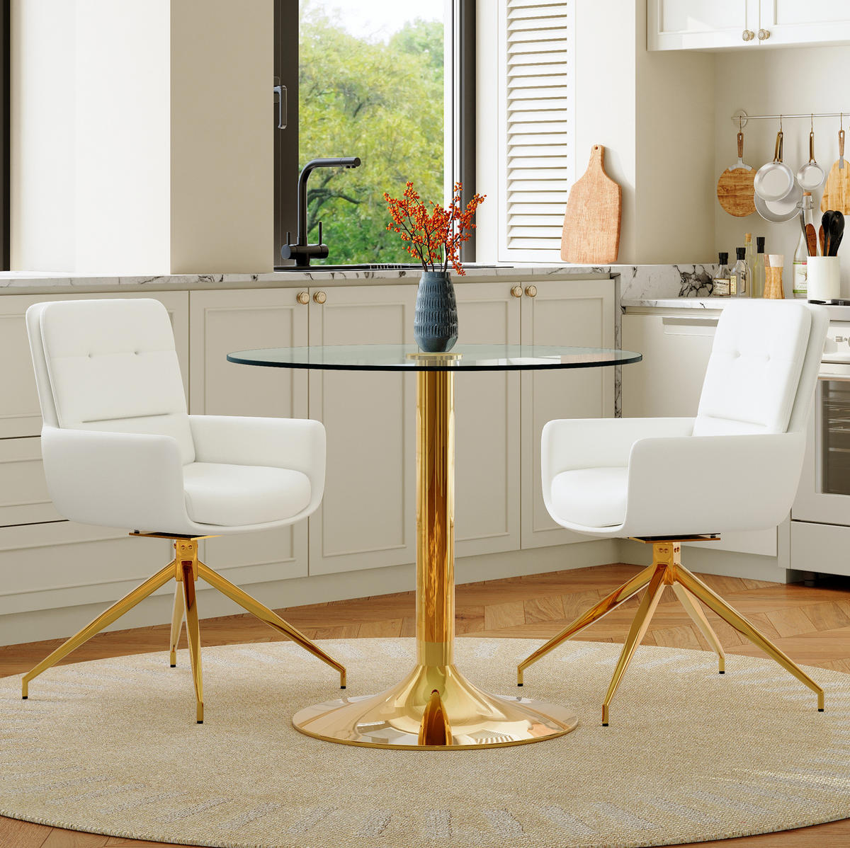 ESSZIMMER-SET 3-tlg. 85 cm Transparent Weiß-Gold - Weiß, Metall (85/76/85cm) - Meubliv