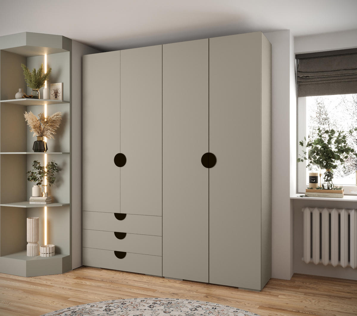 GARDEROBEN-SET 236,7/200/47 - Kaschmir/Schwarz, Holz/Kunststoff (200/236.7/47cm) - Abiks Möbel