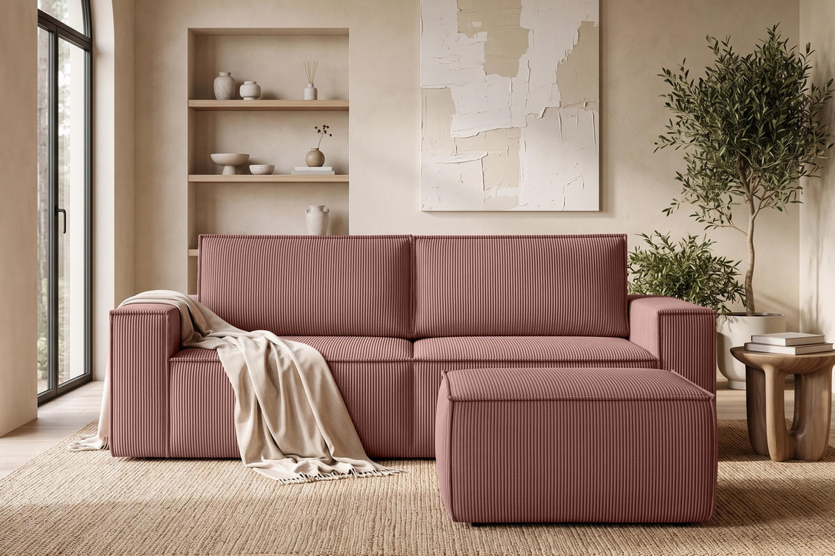 SITZPOUF NAPI gefederte Sitzfläche, rosa - Pink/Schwarz, Textil (83/45/83cm) - KONSIMO®