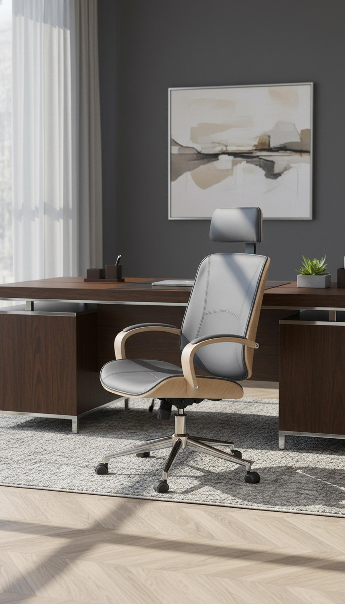 BÜROSTUHL Daytona natura/grau - Chromfarben/Grau, Metall (70/125/70cm) - TPFLiving