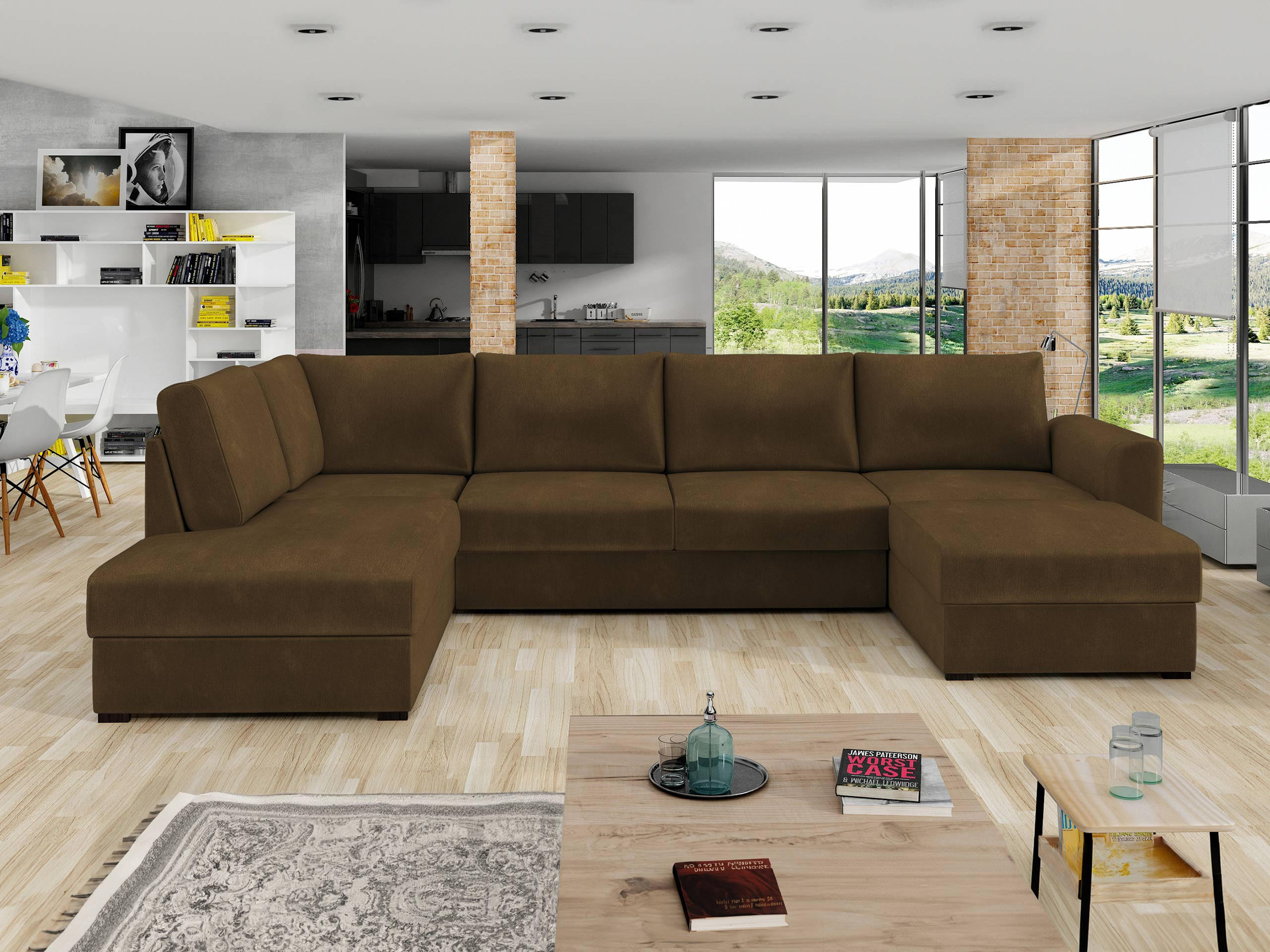 WOHNLANDSCHAFT Wilma, Seite: Links - Schwarz/Bronzefarben, Holz/Textil (305/85/188cm) - MIRJAN24