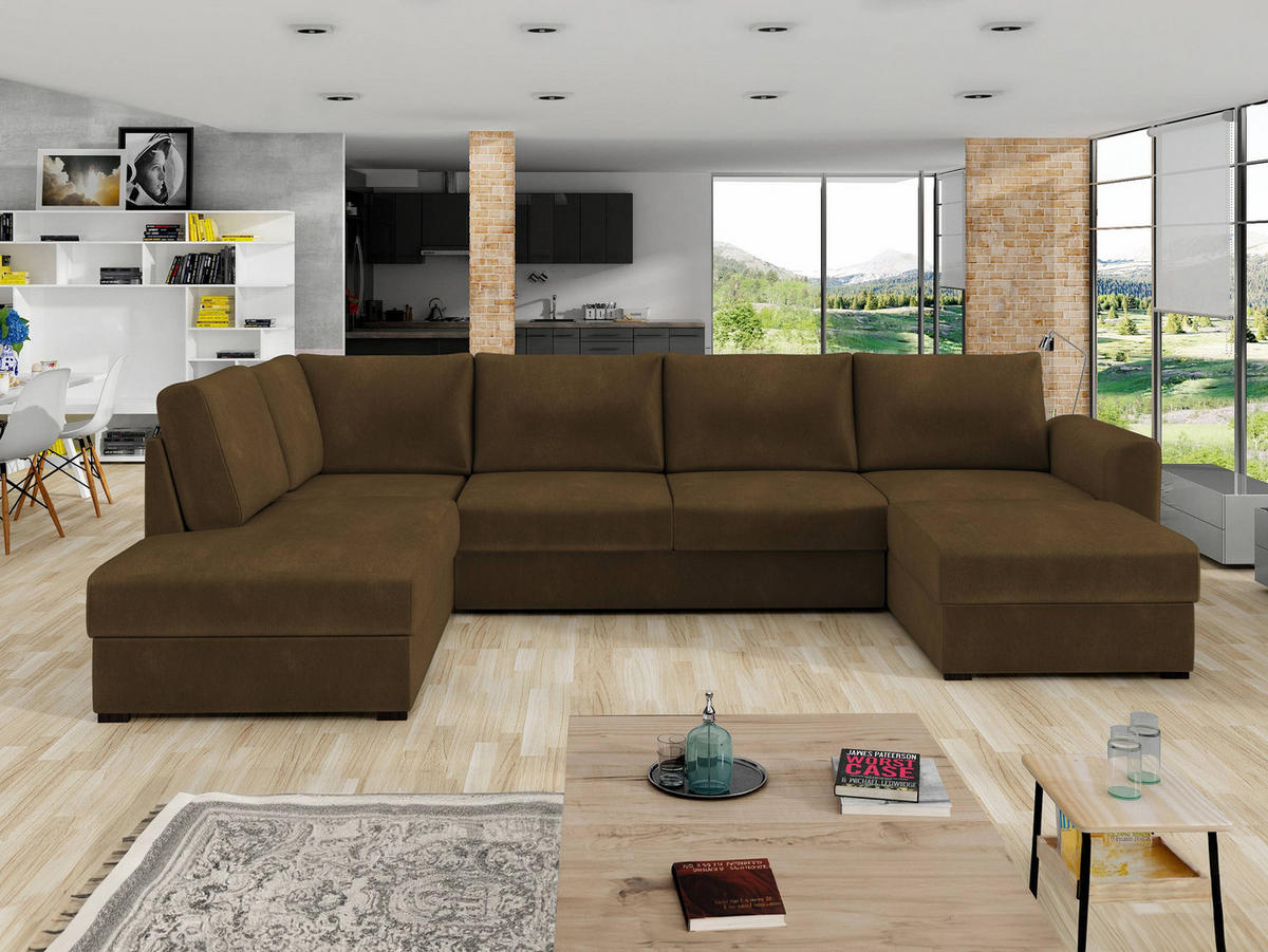 WOHNLANDSCHAFT Wilma, Seite: Links - Schwarz/Bronzefarben, Holz/Textil (305/85/188cm) - MIRJAN24