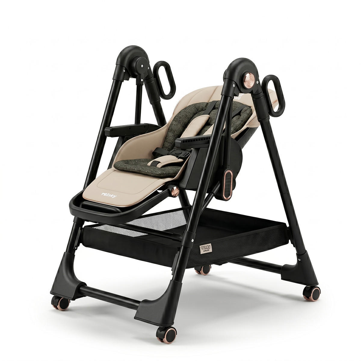 BABYHOCHSTUHL EXPLORE | Verwandlungsfähig | Beige und Schwarz - Beige/Schwarz, Leder/Kunststoff (69/110/110cm) - Twinky