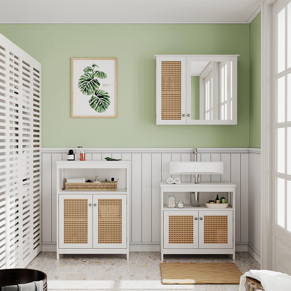MIDISCHRANK Rosario Weiß 60 x 80 cm mit Türen und offenem Fach - Weiß, Holzwerkstoff (60/80/30cm) - Vicco