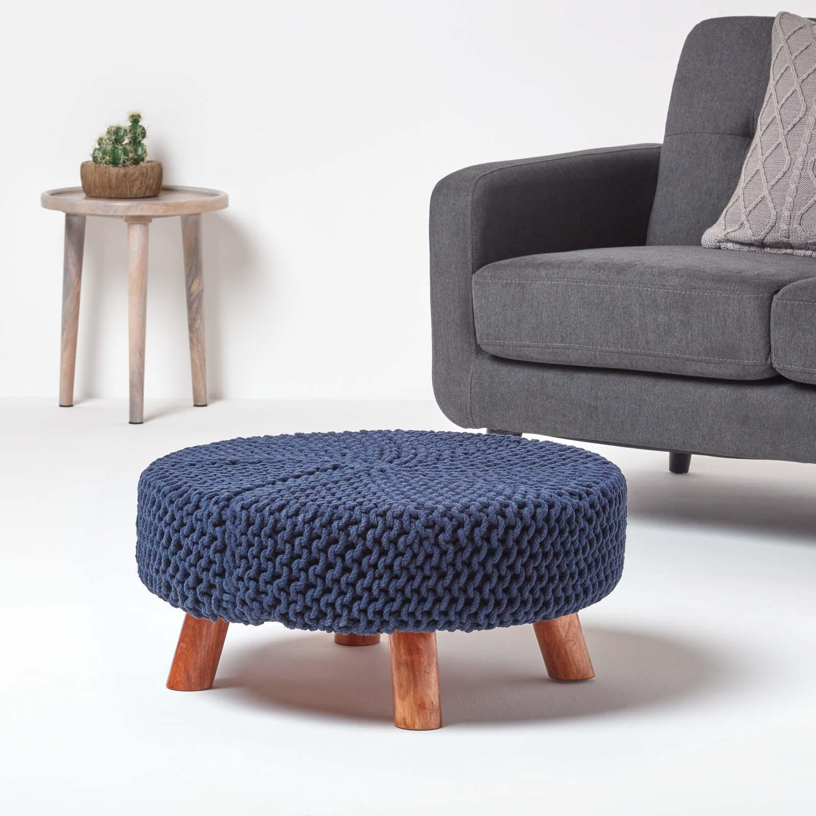 STRICK-HOCKER dunkelblau, rund 62/62/30 cm - Dunkelblau, Textil (62/30/62cm) - Homescapes