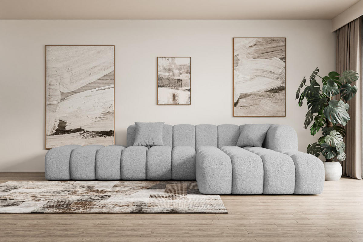 ECKSOFA Ottomane Rechts OLEA-L2 - 289x176x71 cm Hellgrau Bouclé - Hellgrau/Schwarz, Holzwerkstoff/Kunststoff (289/176cm) - ALTDECOR