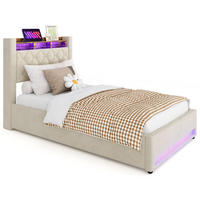 POLSTERBETT 90/200 cm mit Bettkasten und Steckdose Boxspringbett mit USB und LED-Licht Stauraumbett ohne Matratze - Beige, Holzwerkstoff/Textil (90/200cm) - STILVORA