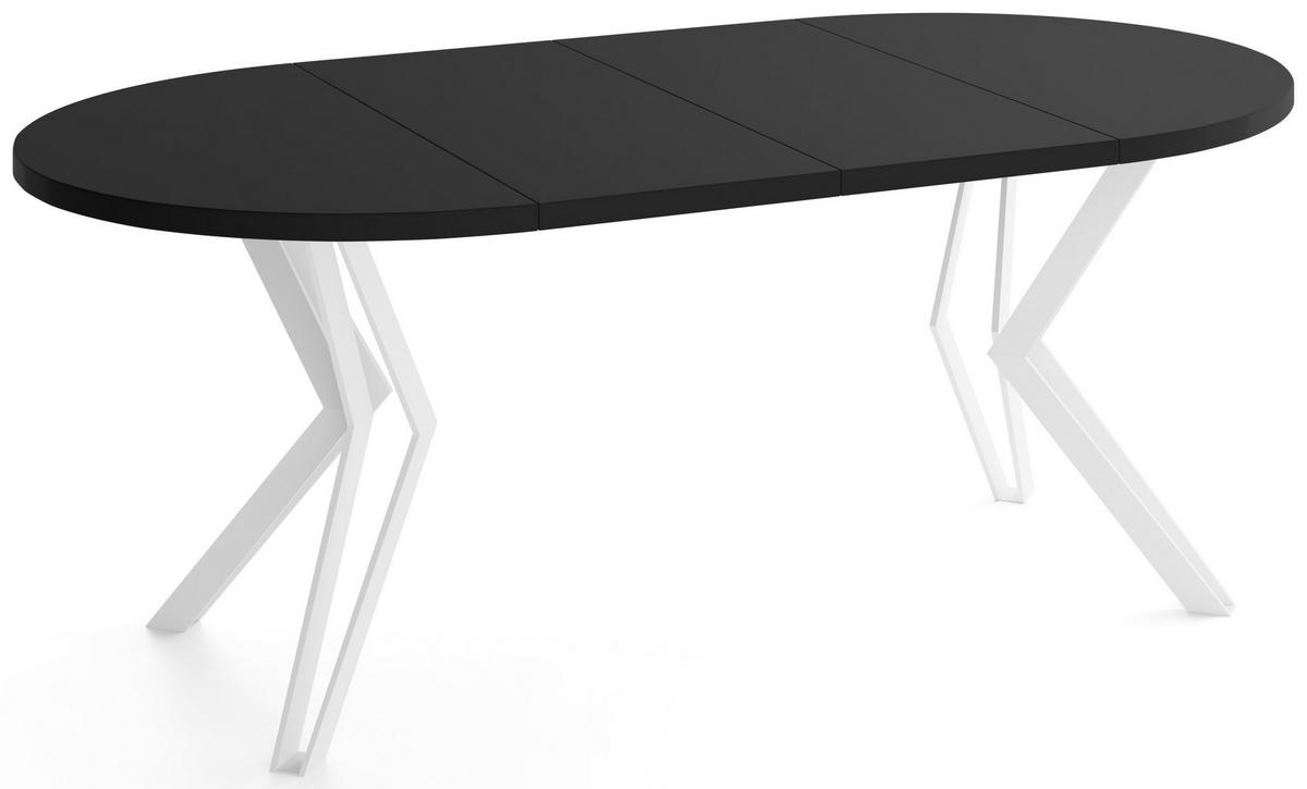 ESSTISCH Austin runder ausziehbarer, Schwarz 120-200/100/76 cm - Schwarz/Weiß, Holzwerkstoff/Metall (120/200/76cm) - WFL GROUP