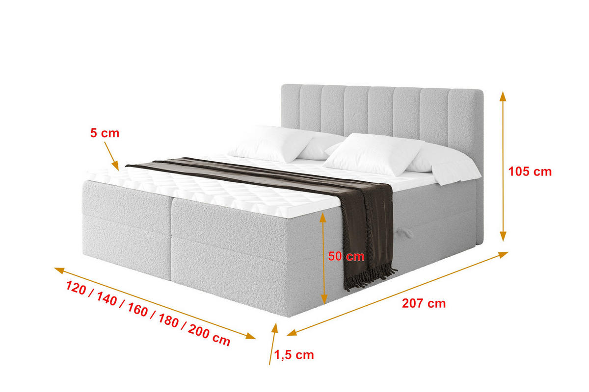 KONTINENTÁLNÍ POSTEL s matrací H4 - OTTA - 140x200 cm Světle šedá - světle šedá, kompozitní dřevo (140/200cm) - ALTDECOR