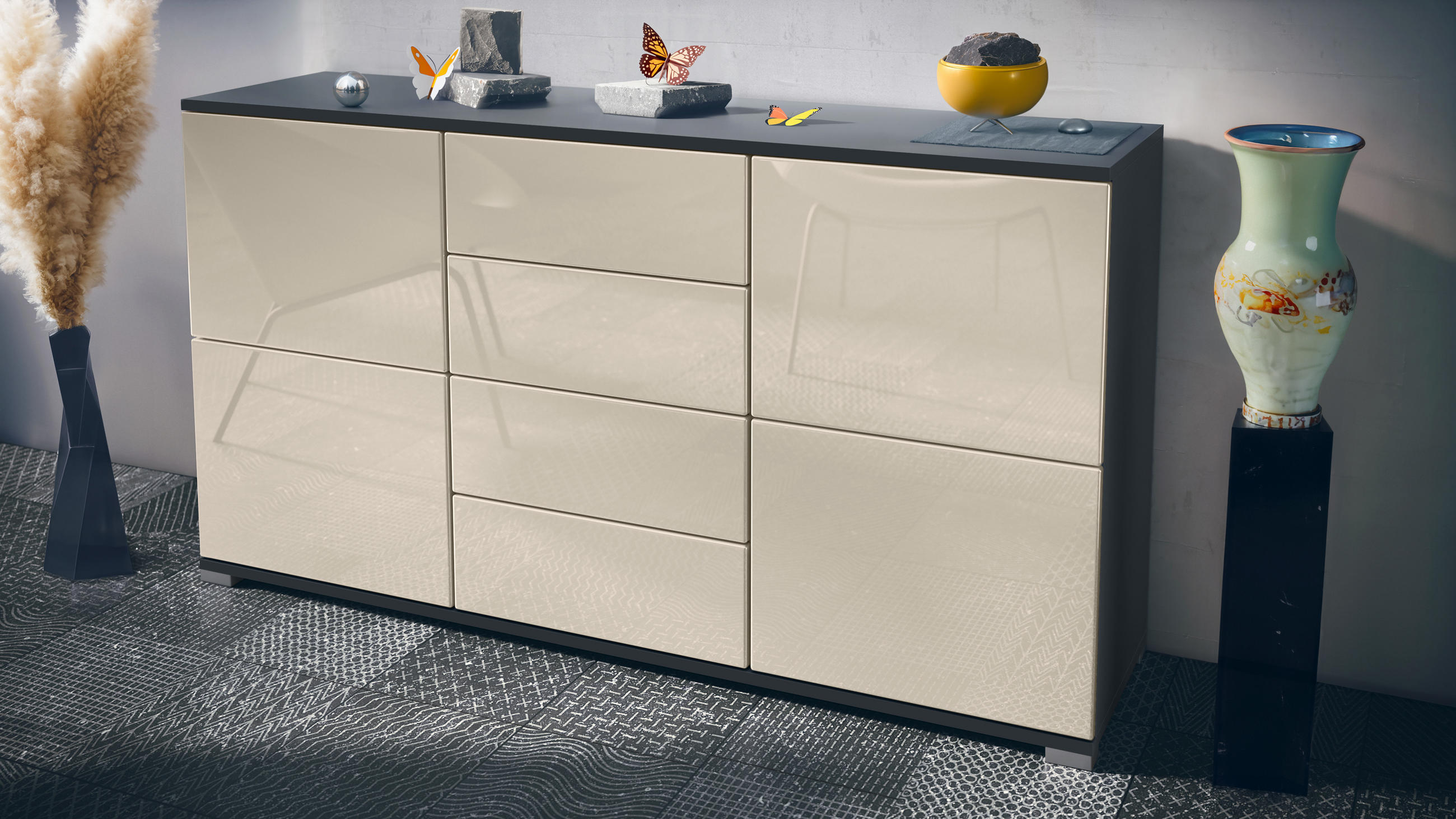 SIDEBOARD Rova Creme Hochglanz - Creme, Holzwerkstoff (138.5/75.5/35cm) - Vladon