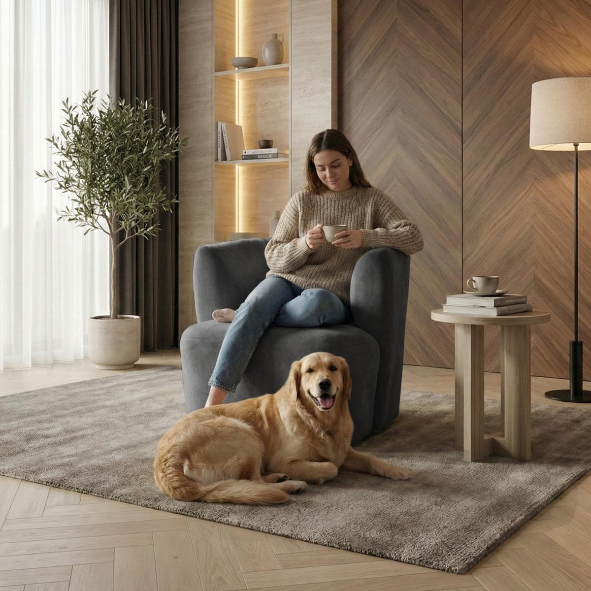 SESSEL Nori dunkelgrau velour - Dunkelgrau/Schwarz, Kunststoff/Textil (75/68/72cm) - Beautysofa