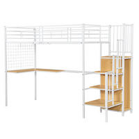 HOCHBETT 90/200 cm in Weiß & Natur mit Kleiderschrank und Tisch - Weiß, Holz/Metall (90/200cm) - STILVORA