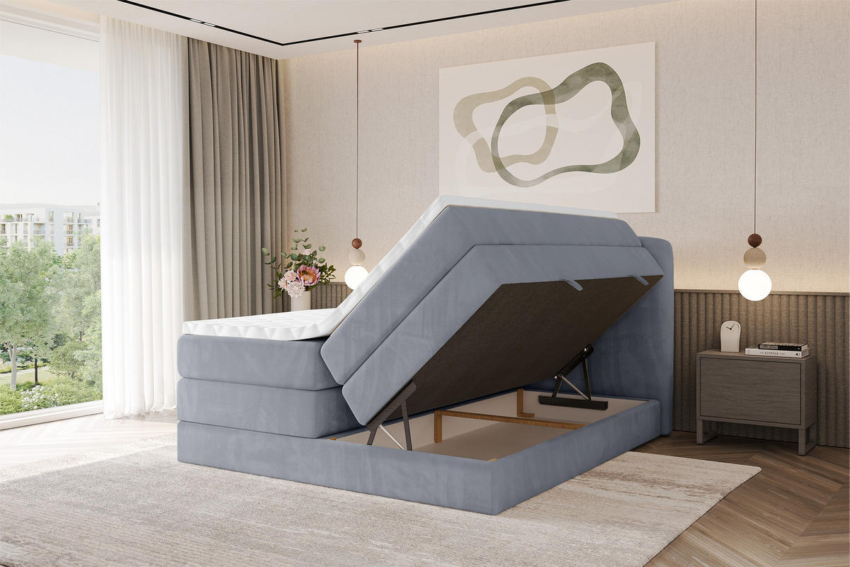 BOXBETT mit Matratze H3|H4 - NINA KING - 160x200 cm - Grau - Anthrazit, Holzwerkstoff (160/200cm) - ALTDECOR