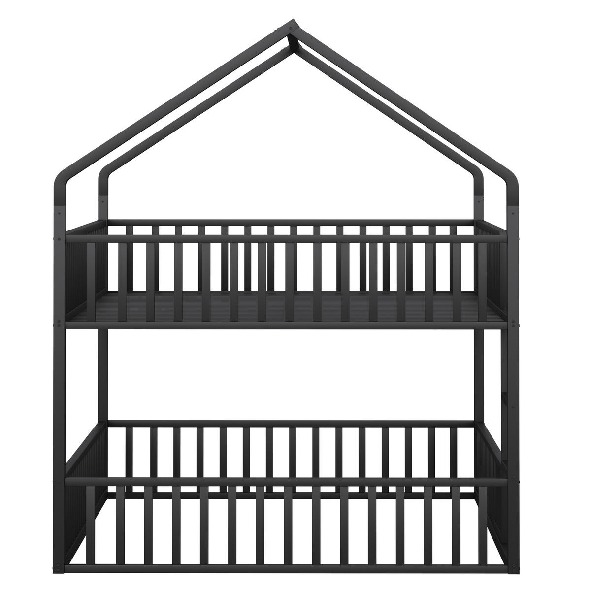 ETAGENBETT aus Metall 140x200 cm Schwarz in Hausform mit Frontleiter und Tür - Schwarz, Metall (140/200cm) - IVMEU