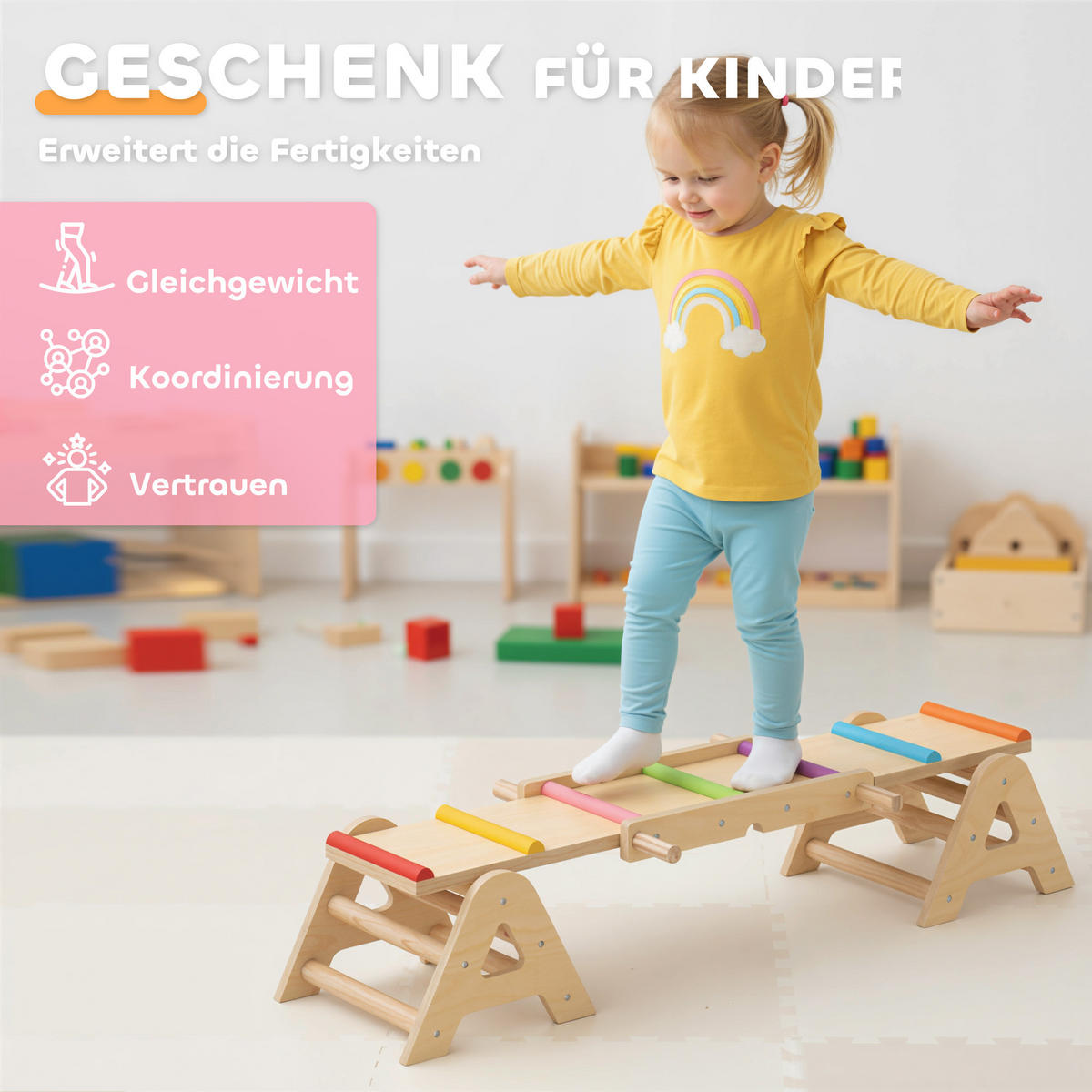 KINDERWIPPE Pappelholz Kiefernholz Mehrfarbig - Multicolor, Holz (38/133cm) - AIYAPLAY