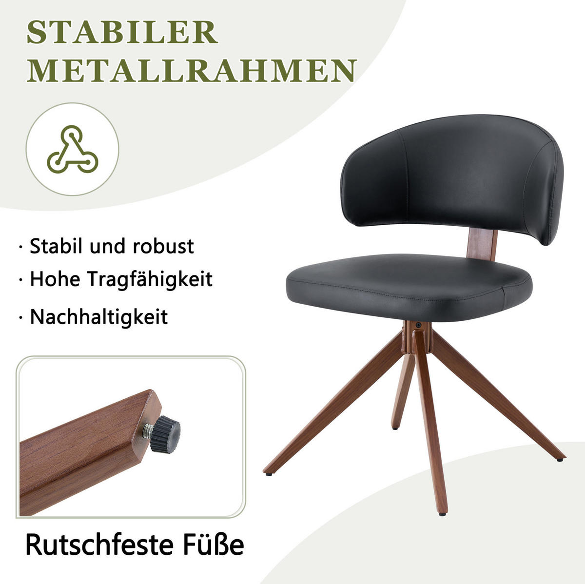 DREHSTUHL mit 360°-Drehfunktion Schwarz PU - Schwarz, Metall (50.5/77/54.5cm) - Meubliv