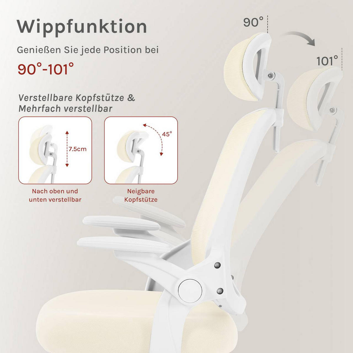 DREHSTUHL mit Wippfunktion, Netzstoff, Beige - Beige, Kunststoff/Textil (63.5/109.5/50cm) - Woltu