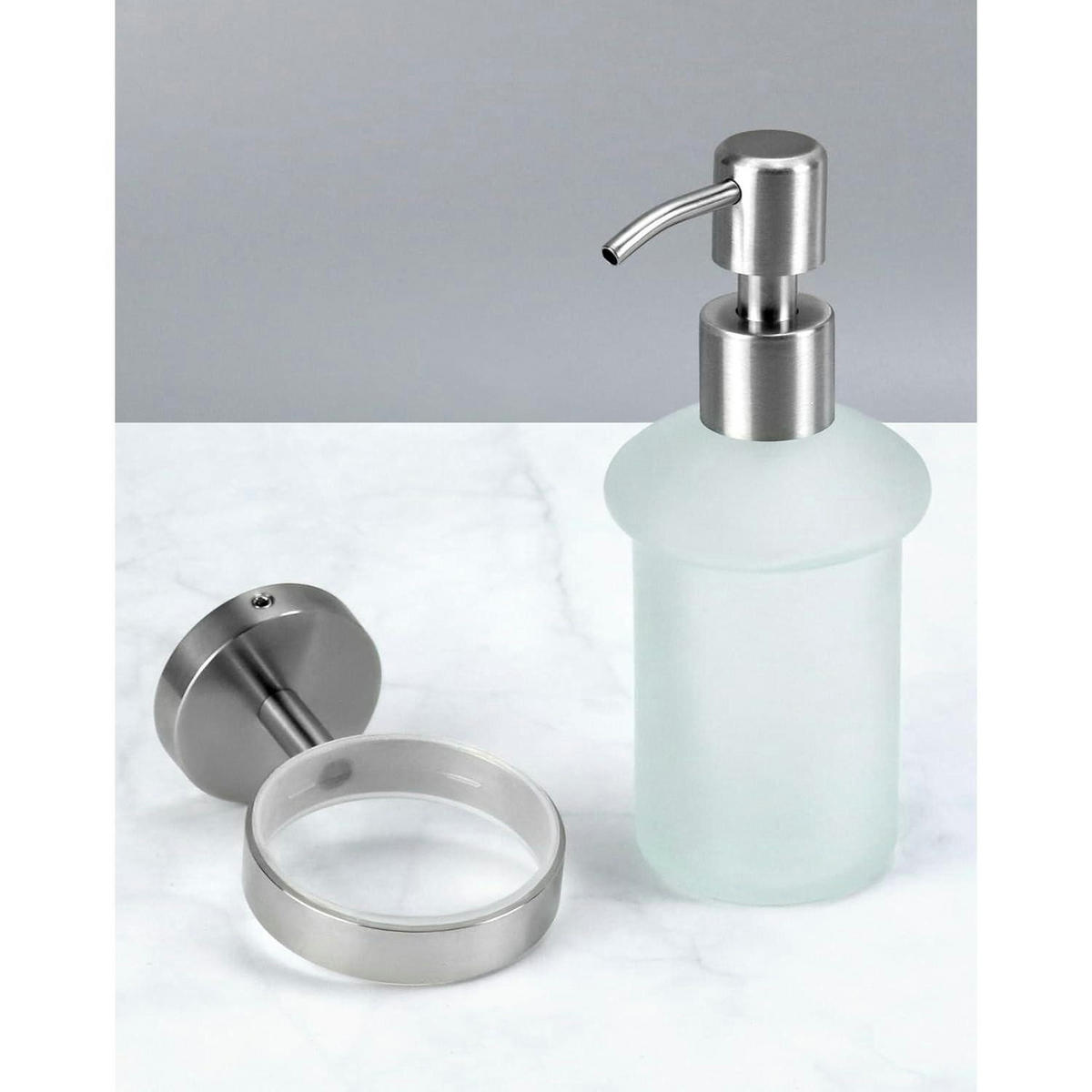 SEIFENSPENDER zur Wandmontage Satiniertes Glas Edelstahl 304 Silber 200 ml - Hellgrün, Metall (6.7/10/16cm)