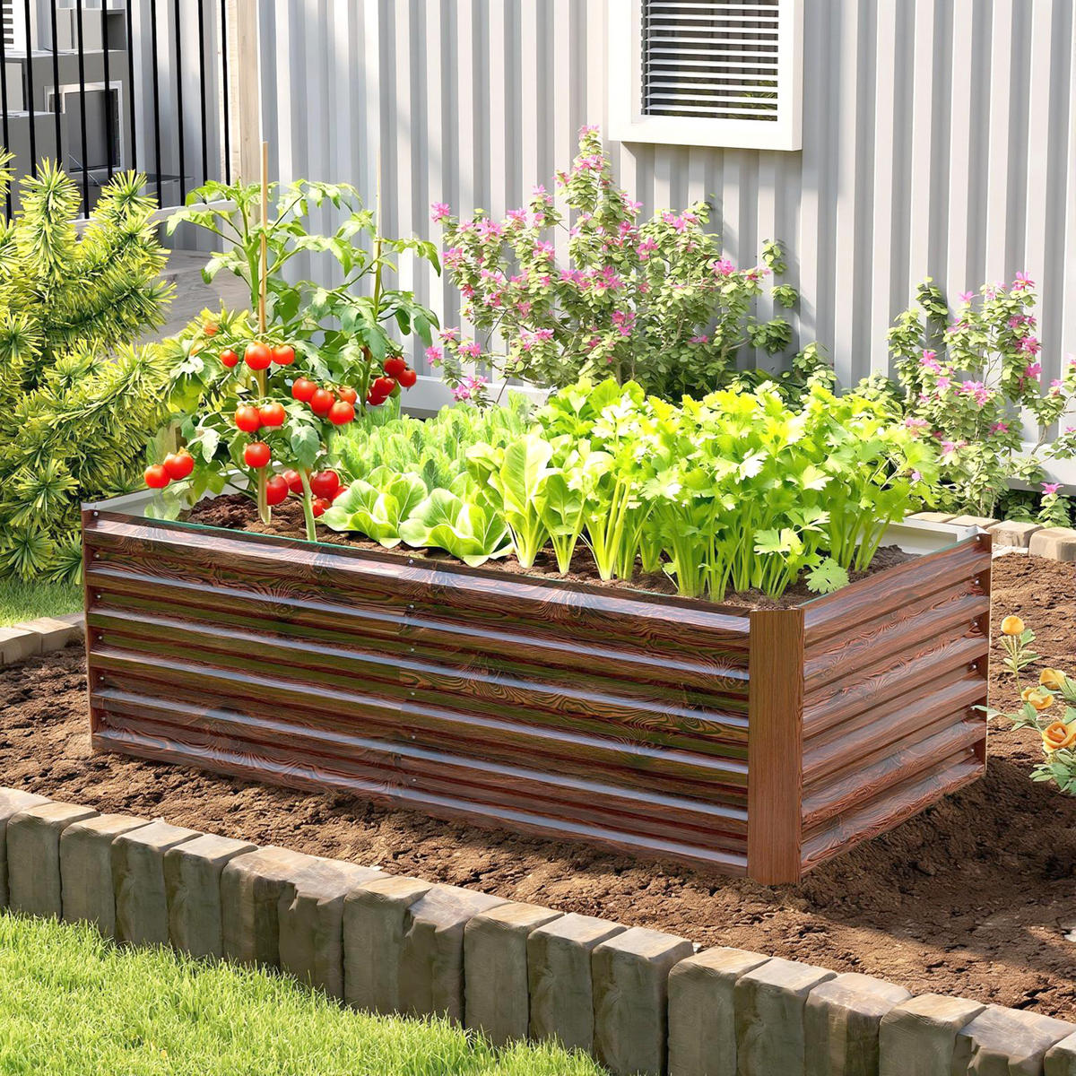 HOCHBEET, Für Gemüsegarten, offener Boden, abgerundete Kanten, 180x90x57,5cm, Dunkelbraun - Multicolor, Holzwerkstoff (180/57.5/90cm) - FORIOUS