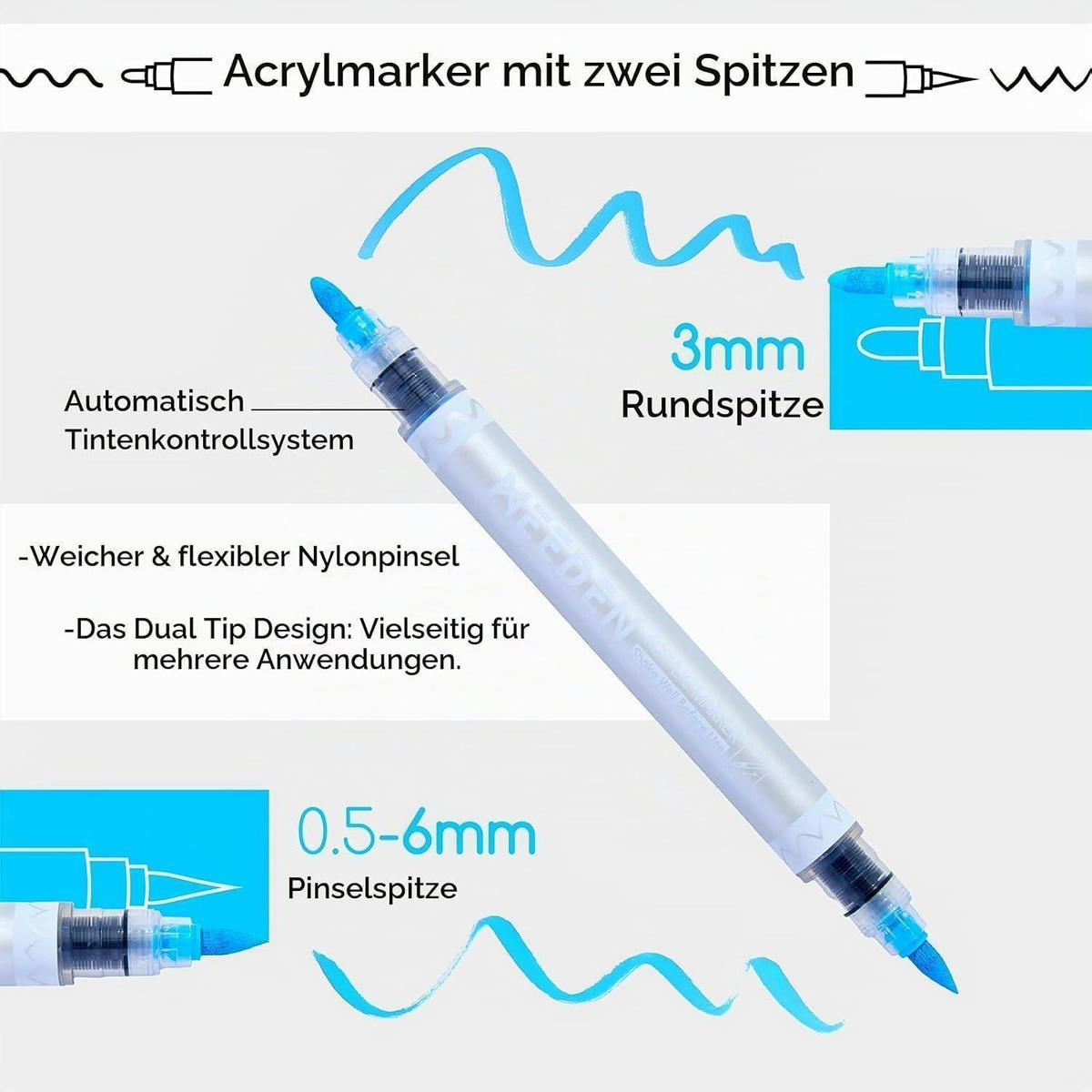 ACRYLSTIFTE 120 Farben Doppelspitze Schnelltrocknend Wasserfest - Multicolor, Kunststoff (1/1/16.5cm)