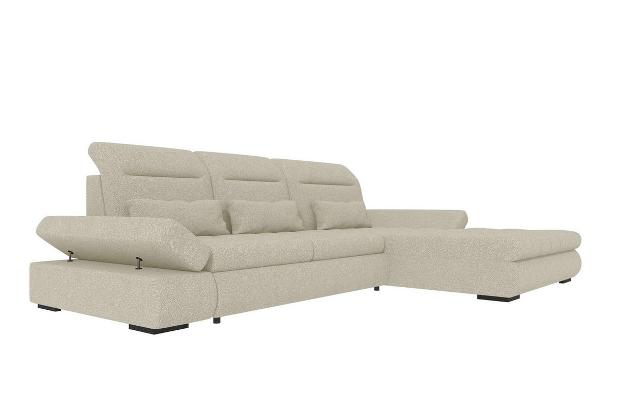 ECKSOFA Toscana Plus Strukturstoff inkl. Schlaffunktion - Hellgrau, Textil (300/179cm) - 99rooms
