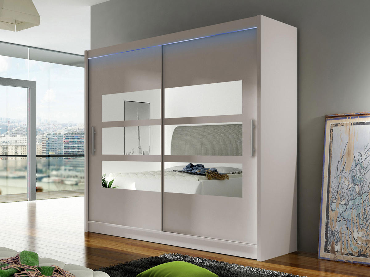 KLEIDERSCHRANK London III 180, mit RGB LED Beleuchtung - Kaschmir/Silberfarben, Holzwerkstoff/Kunststoff (180/215/58cm) - MIRJAN24
