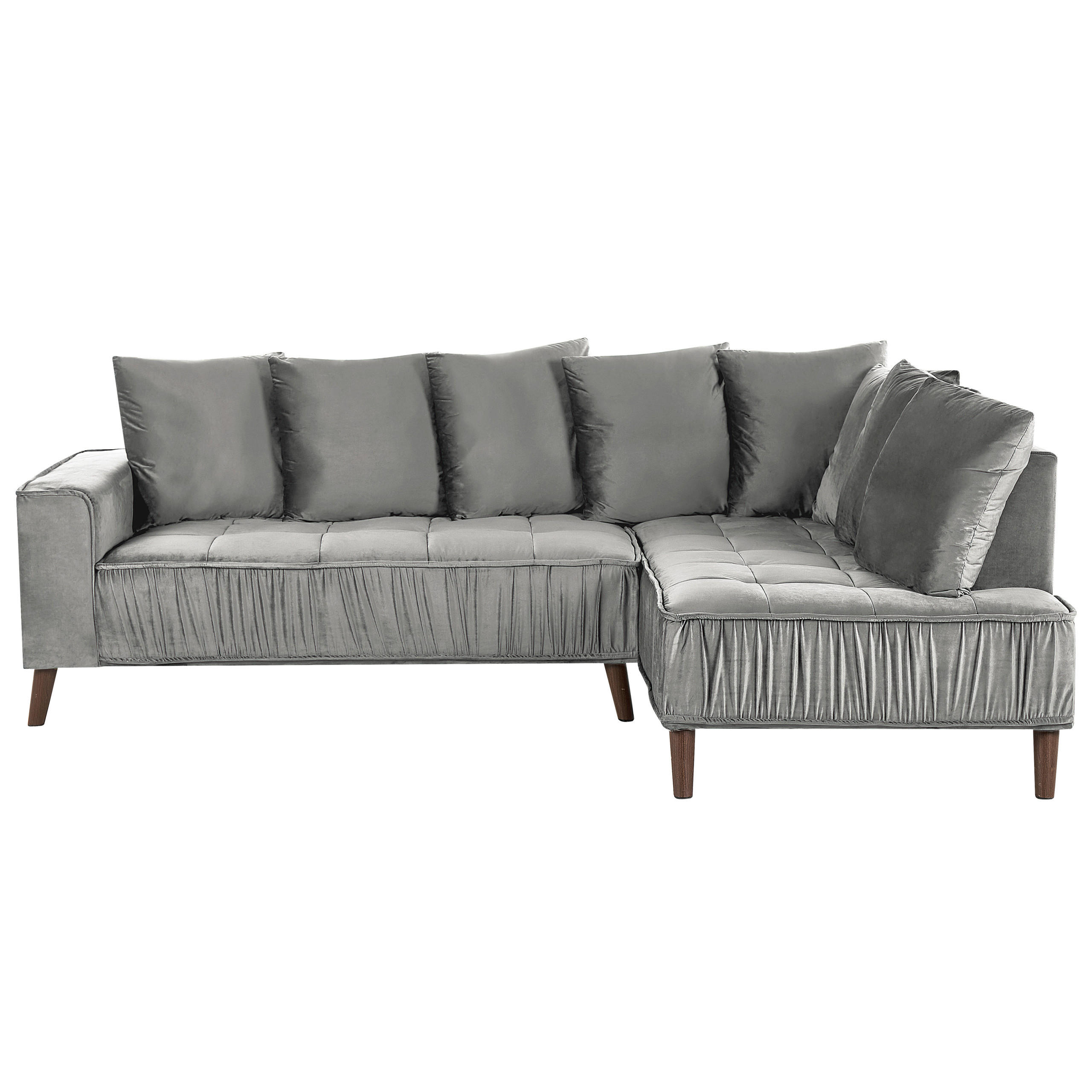 3-SITZER-ECKSOFA Samtstoff Hellgrau rechtsseitig Grena - Hellgrau, Textil (231/152cm) - Beliani