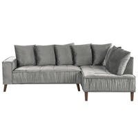 3-SITZER-ECKSOFA Samtstoff Hellgrau rechtsseitig Grena - Hellgrau, Textil (231/152cm) - Beliani