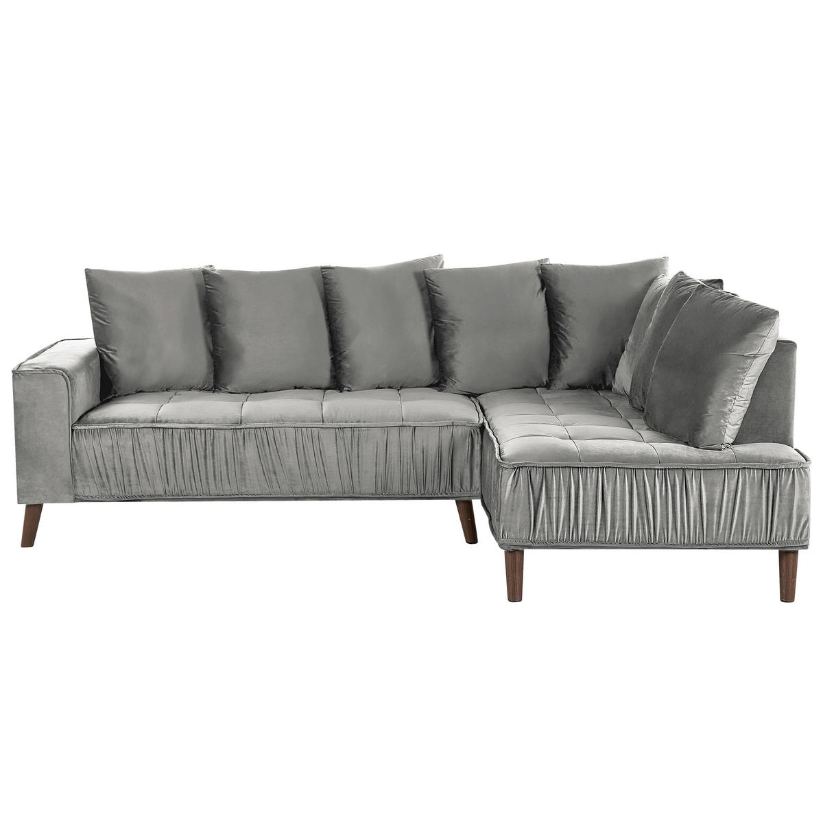3-SITZER-ECKSOFA Samtstoff Hellgrau rechtsseitig Grena - Hellgrau, Textil (231/152cm) - Beliani