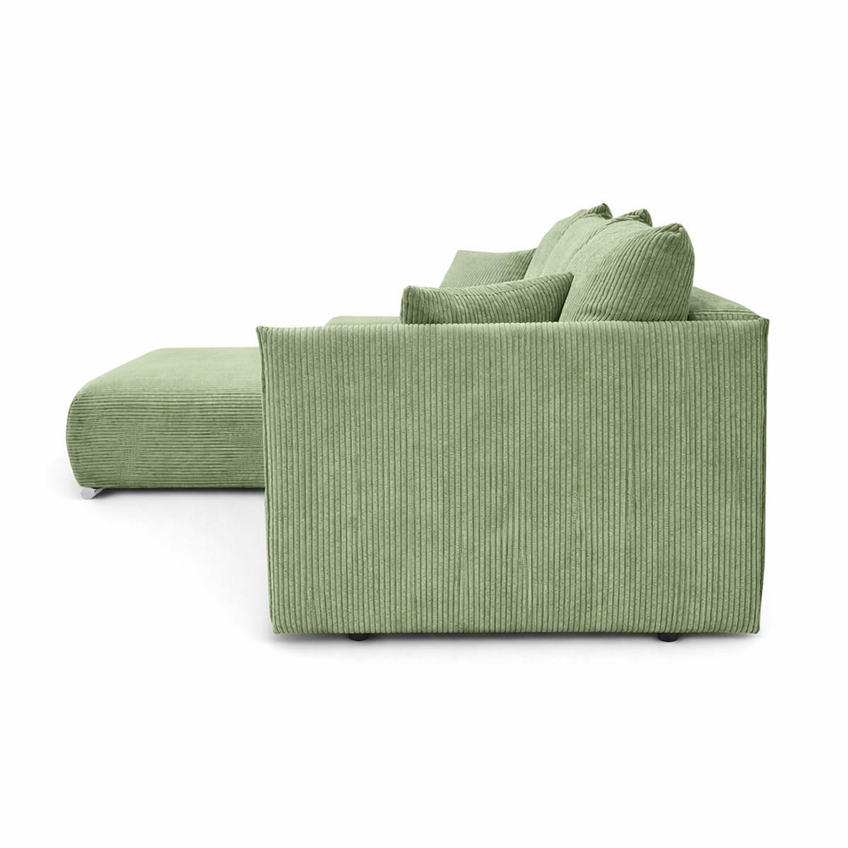 ECKSOFA L-Form Schlaffunktion Livorno Cord-Stoff Hellgrün Links - Chromfarben/Schwarz, Holz/Kunststoff (246/188cm) - Kaiser Möbel