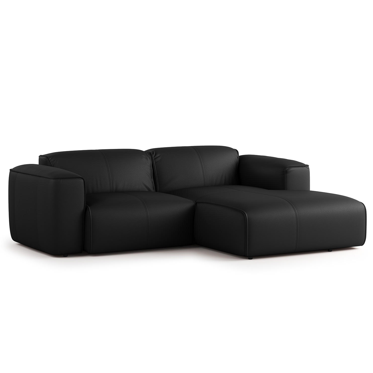 ECKSOFA mit XL-Longchair - Schwarz, Leder/Kunststoff (260/171cm) - home24