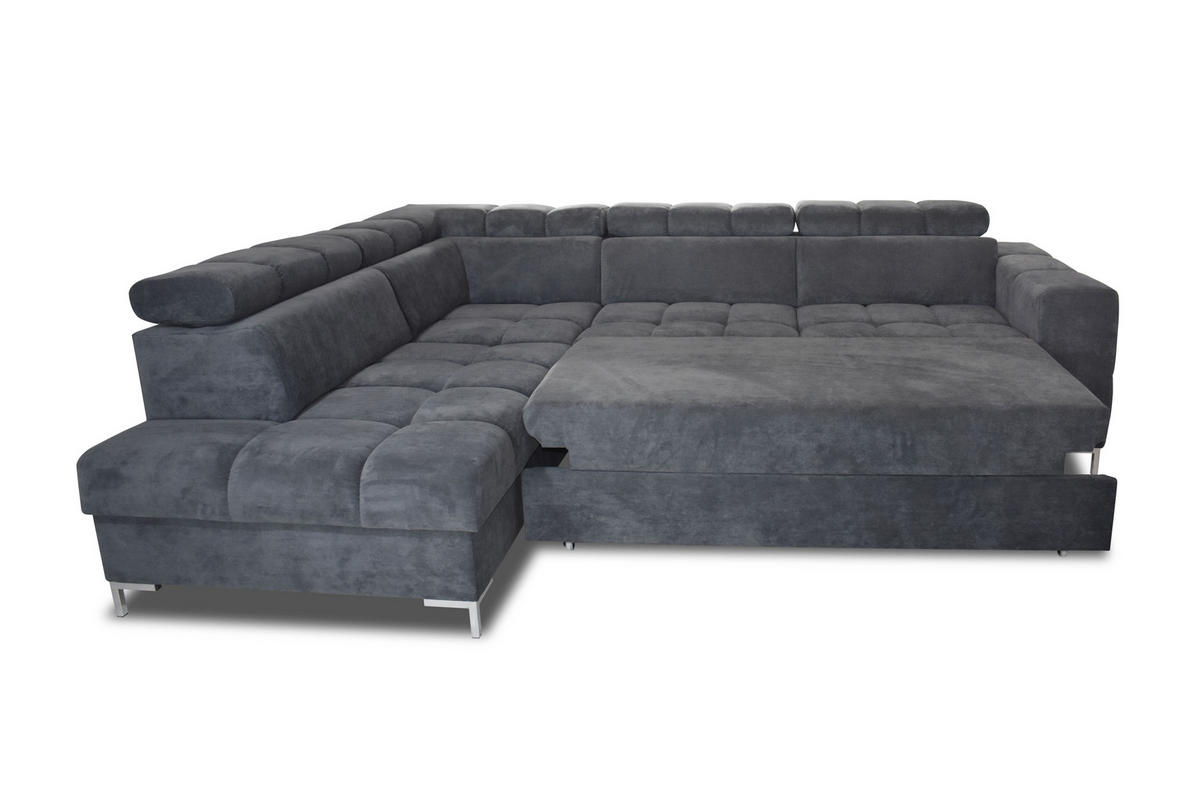 ECKSOFA PABLO VOGUE L-förmig mit Bett Bettkasten verstellbare Kopfstützen weicher Metallfüße freistehend LINKS 201x270x97 cm Brown - Braun, Holz/Textil (201/270cm) - DomoHome