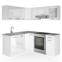 ECKKÜCHE Rick Weiß/Weiß Hochglanz 187 x 167 cm , AP Marmor - Weiß Hochglanz/Weiß, Holzwerkstoff (190/81.6/60cm) - Vicco