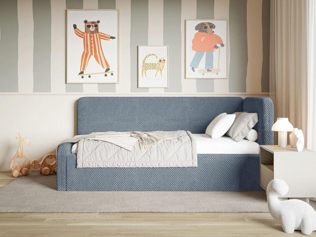 KINDERBETT Fanko Samt Blau 90x200 cm - Blau/Schwarz, Kunststoff/Textil (90/200cm) - Selsey