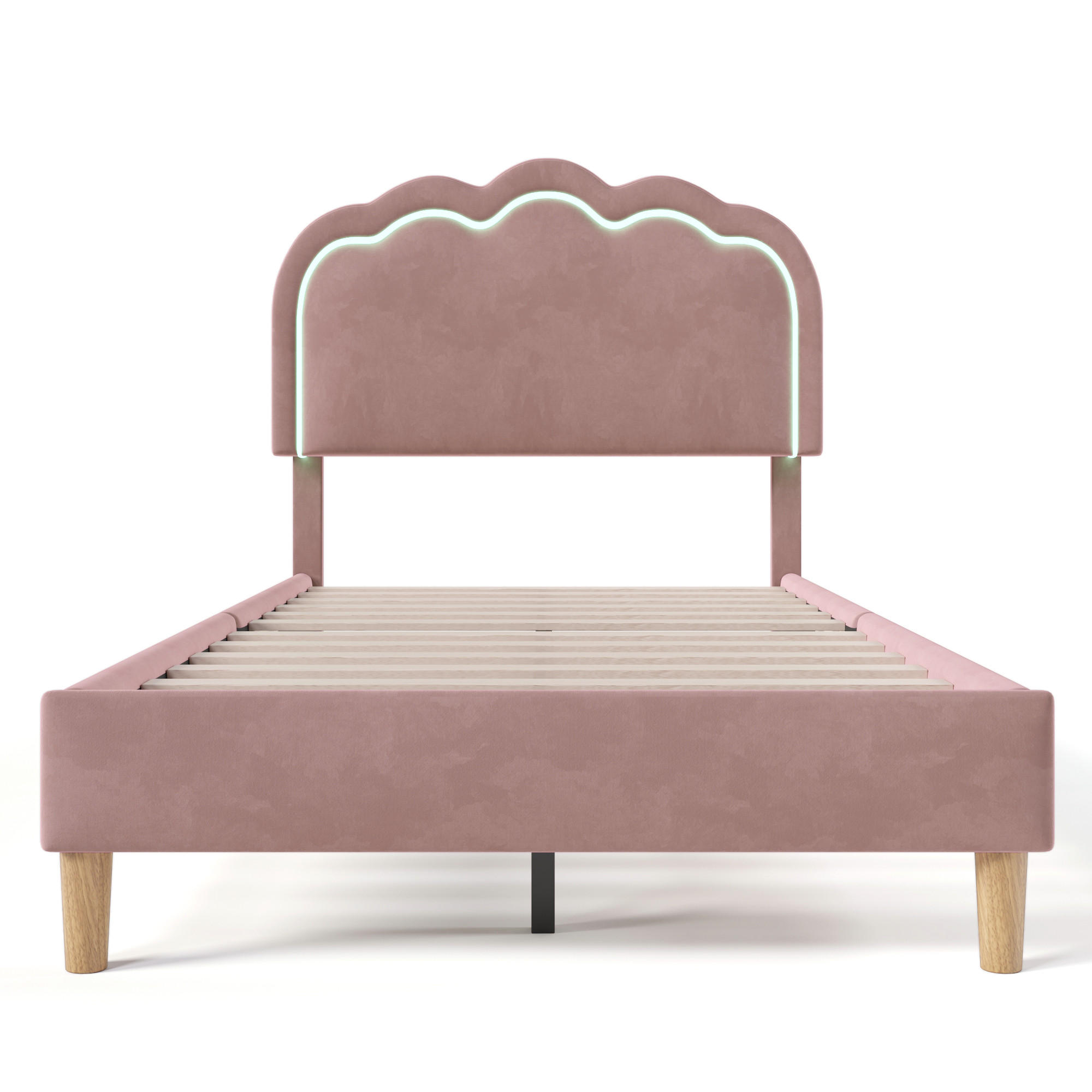 POLSTERBETT 90/190 cm in Rosa Samt mit Lattenrost - Pink, Holz/Textil (90/190cm) - KOMHTOM