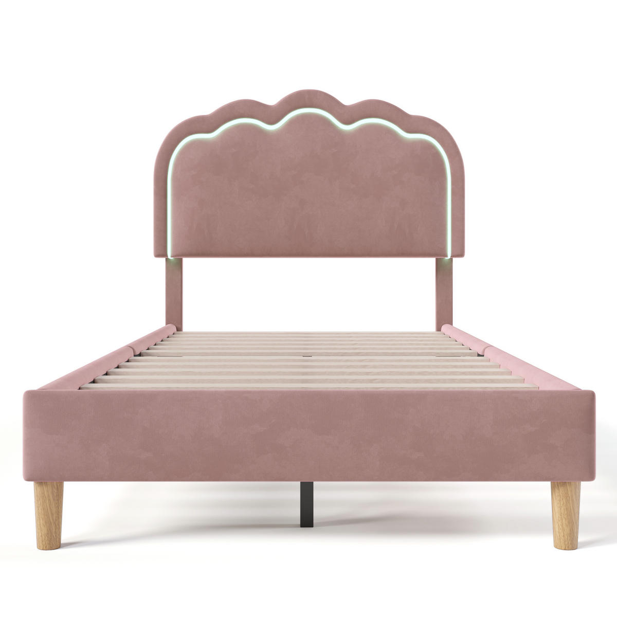 POLSTERBETT 90/190 cm in Rosa Samt mit Lattenrost - Pink, Holz/Textil (90/190cm) - KOMHTOM