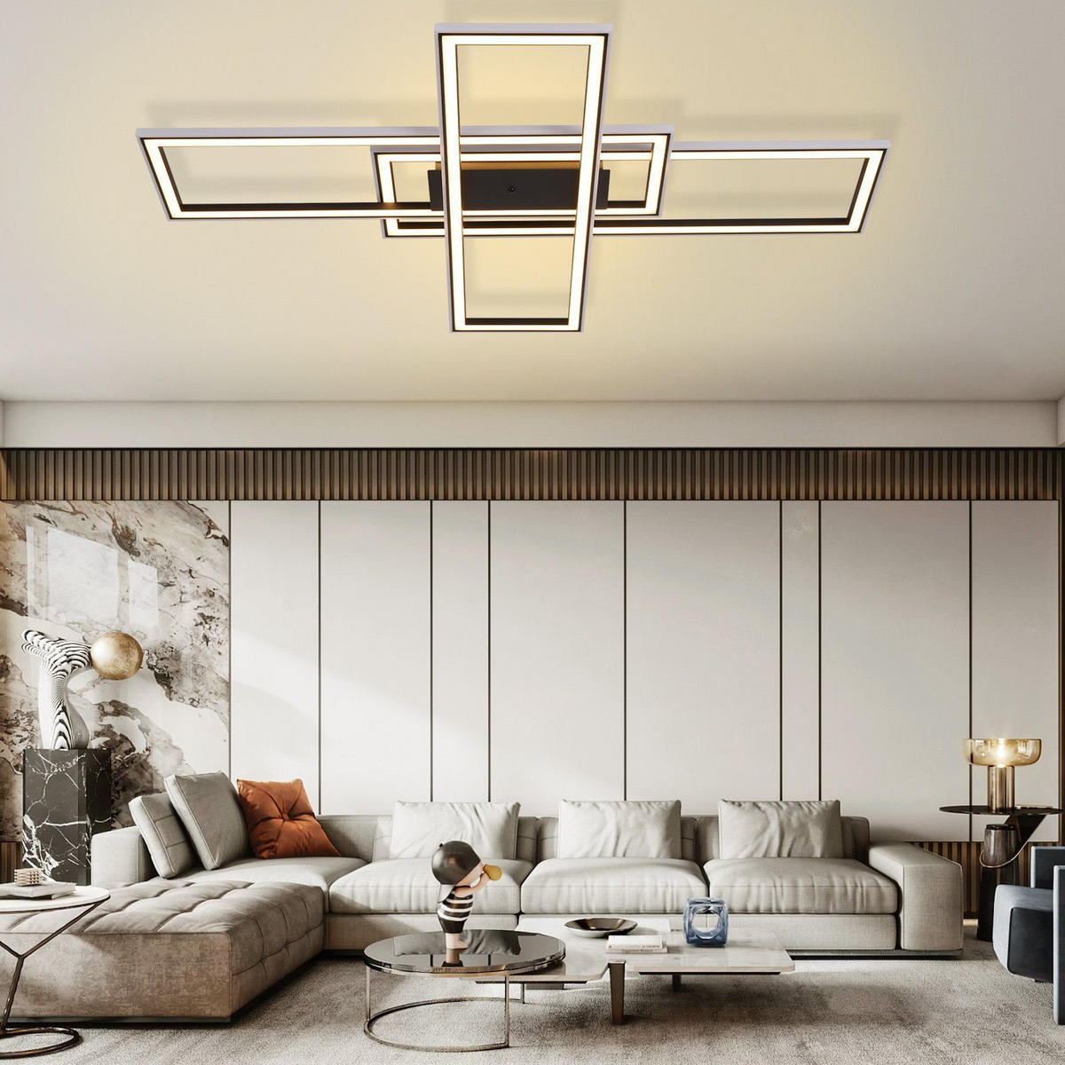 LED-DECKENLEUCHTE Luiz 71/101.2/7cm - Schwarz, Metall (101.2/71/7cm) - Nettlife