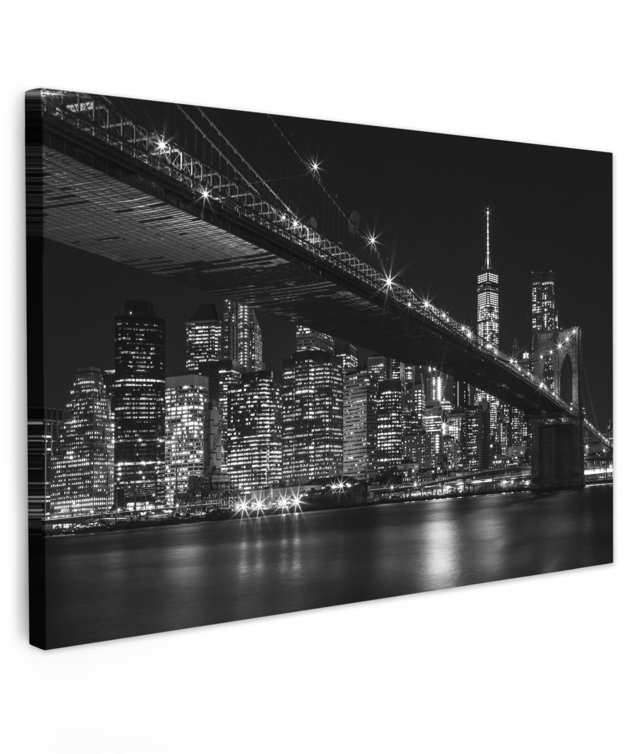 LEINWANDBILD New York - Brooklyn - Brücke Deko Schlafzimmer 30x20 cm - Schwarz, Textil (30/20cm) - MuchoWow