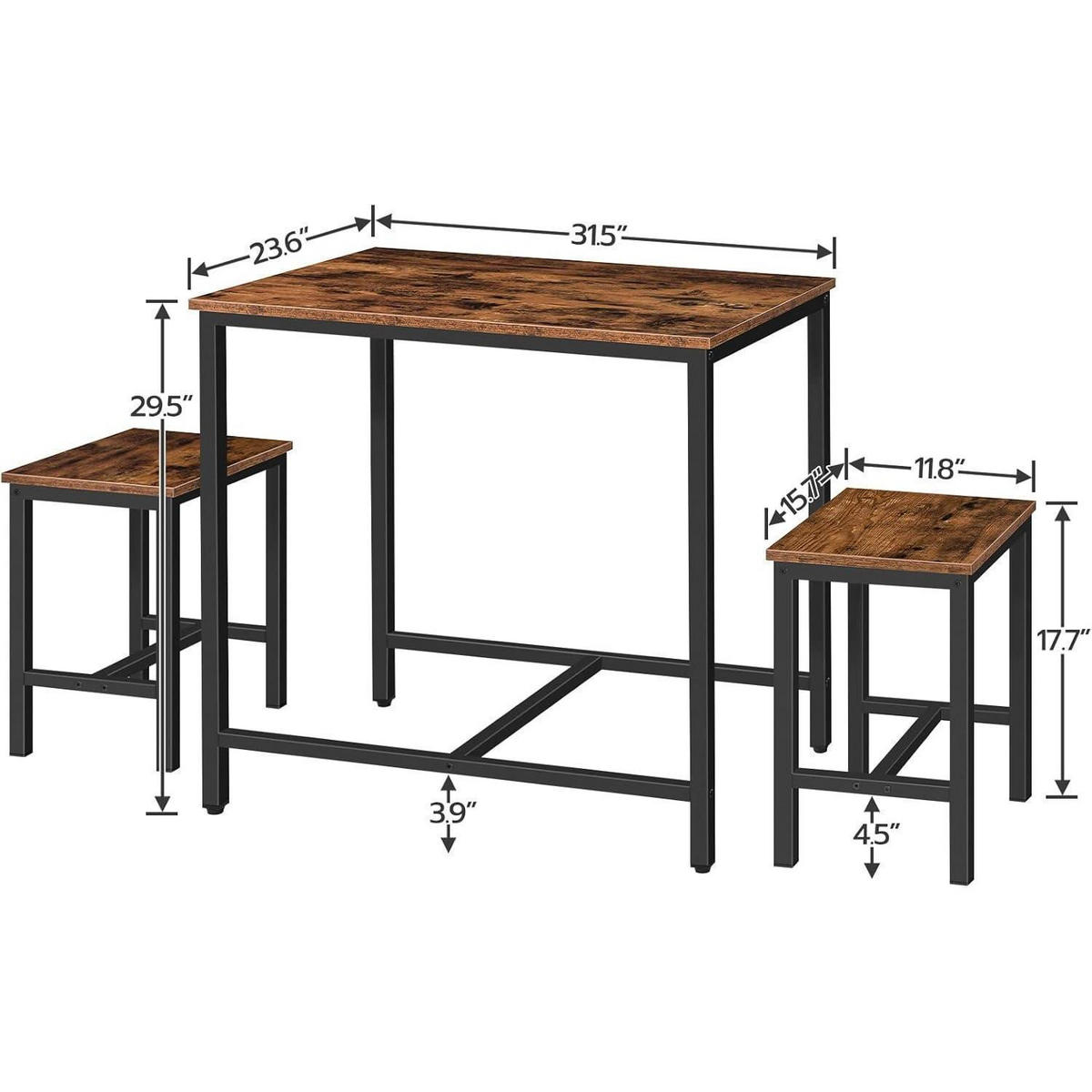 BARTISCH-SET mit 2 Hockern Vintagebraun 80 x 60 cm - Braun, Holzwerkstoff (60/75/80cm)
