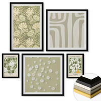 WANDBILDER 5er-Set - 50x50 cm & 20x30 cm & 40x60 cm Schwarzer Rahmen - Boho-Pflanzenkompositionen in Pastellfarben - Schwarz, Kunststoff (40/60cm) - ArtPrintCave