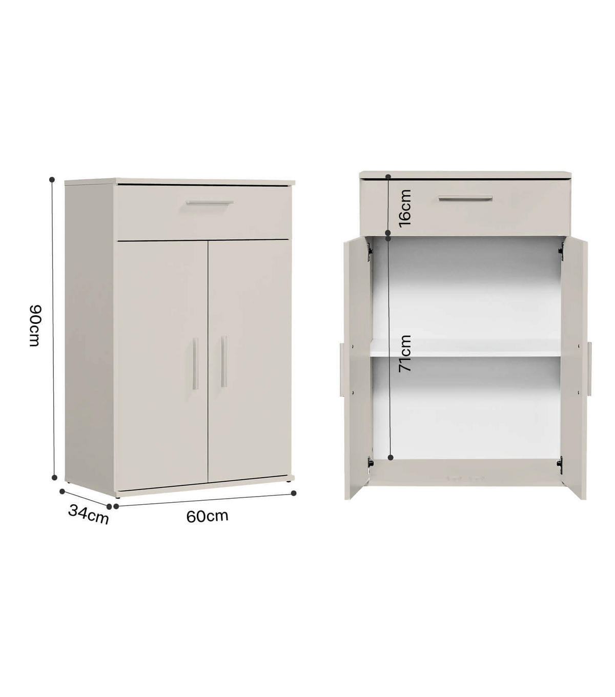 MEHRZWECKSCHRANK Der Praktische - Beige, Holzwerkstoff (60/91/34cm) - Mokebo