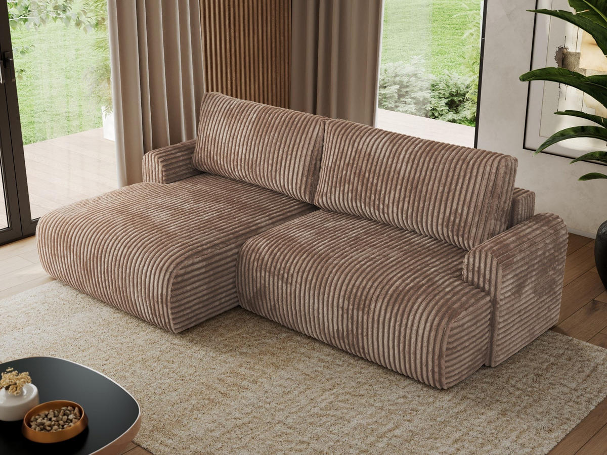 ECKSCHLAFSOFA TONO L Braun Cord - links - Schwarz/Braun, Kunststoff/Textil (260/150cm) - MKS