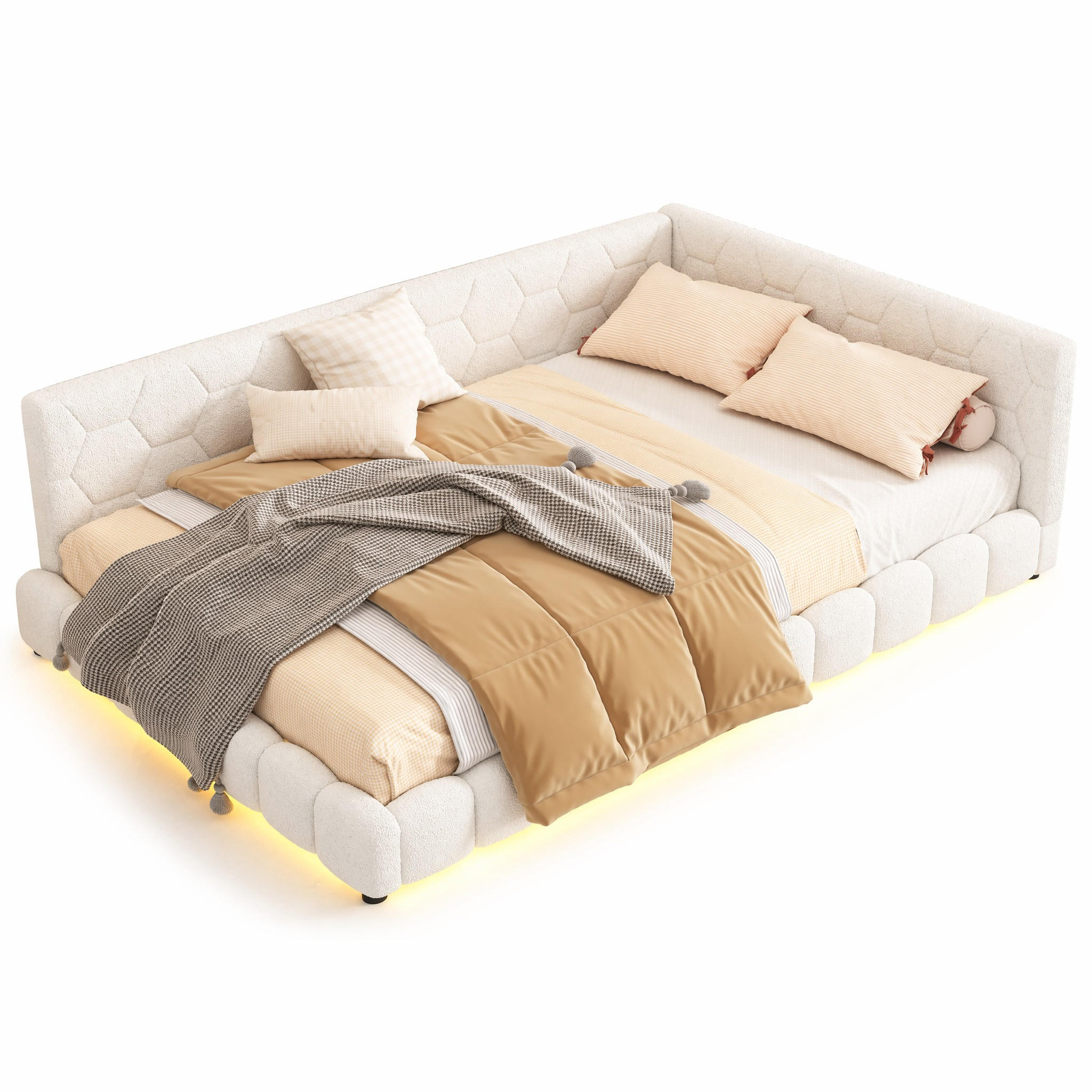 POLSTERBETT 140/200 cm aus Vliesimitat und MDF mit LED-Beleuchtung, USB- und Typ-C-Anschluss Weiß - Weiß, Textil (140/200cm) - Modenvie