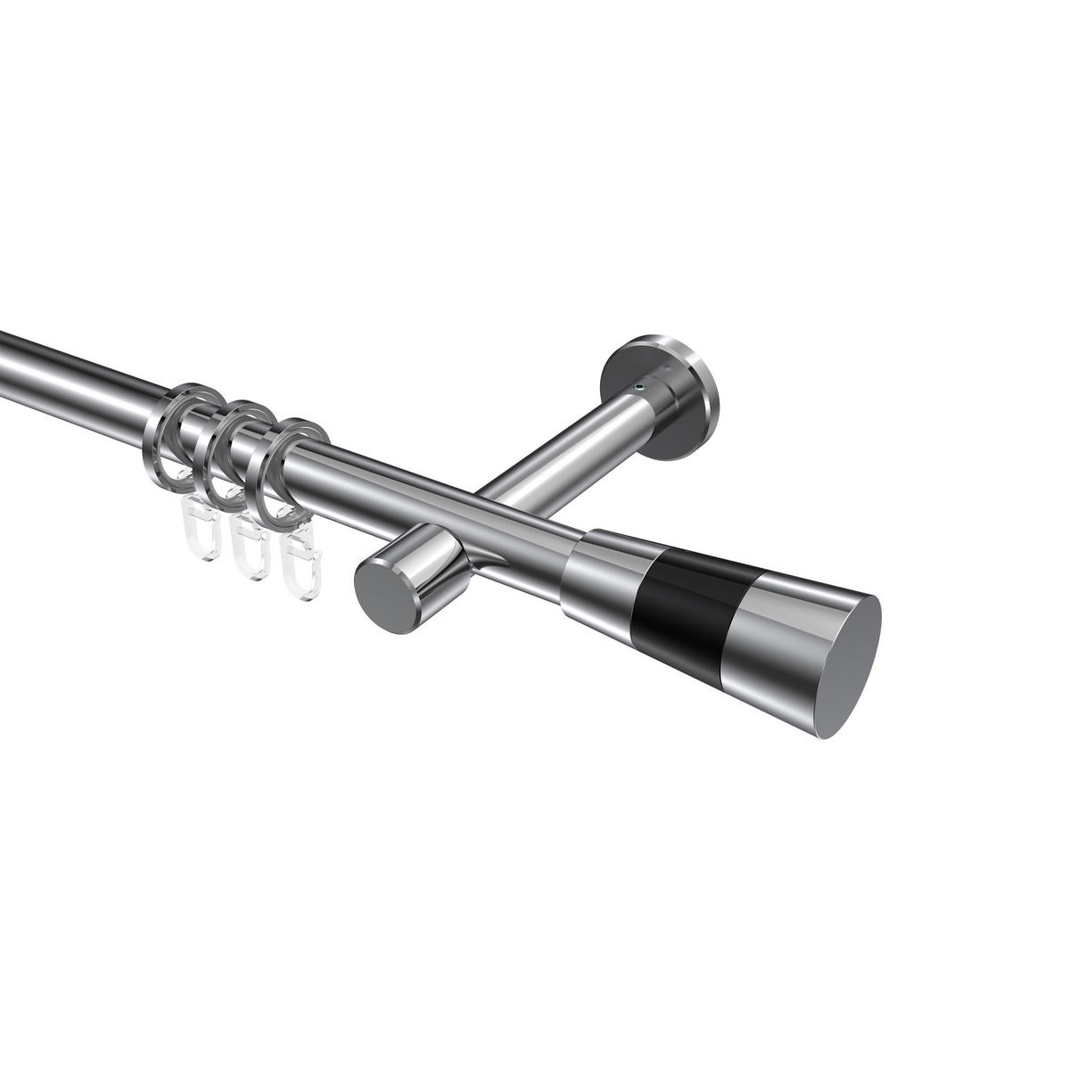 GARDINENSTANGEN-SET Prestige Tanara 480 cm (geteilt in 3 x 160 cm), 1-läufig, 20 mm Ø Chrom - Chromfarben/Schwarz, Metall (480cm) - INTERDECO