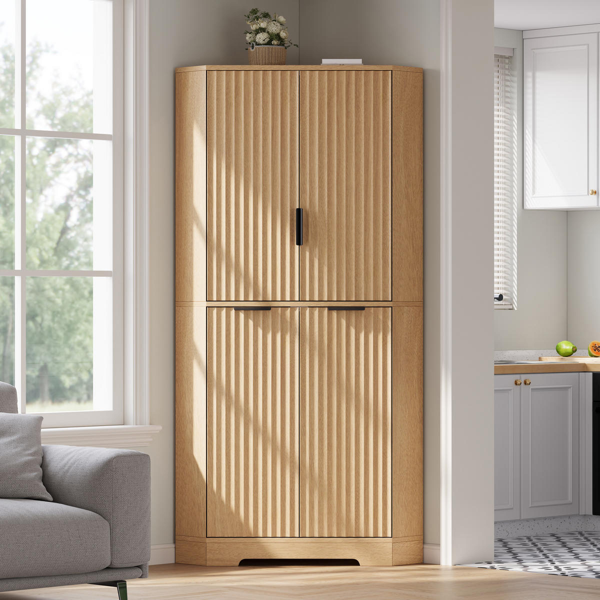 HIGHBOARD DE-38719 60/60/172 cm 4 Türen und verstellbare Böden Natur - Naturfarben, Holzwerkstoff (60/172/60cm) - ComfortXL