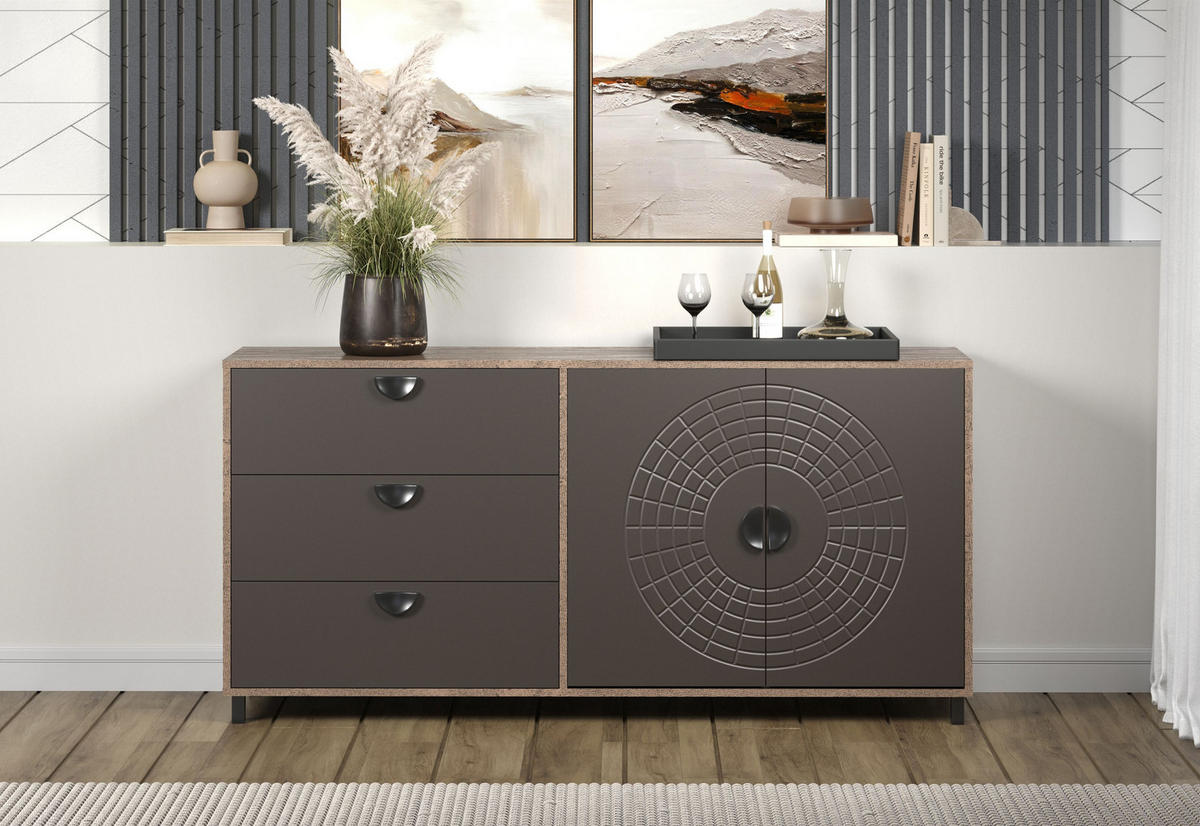 SIDEBOARD Fusion Rostoptik Rusty Flow/ Perlbronze 176 / 86 / 42 cm - Braun, Holzwerkstoff (176/86/42cm) - Calicosy