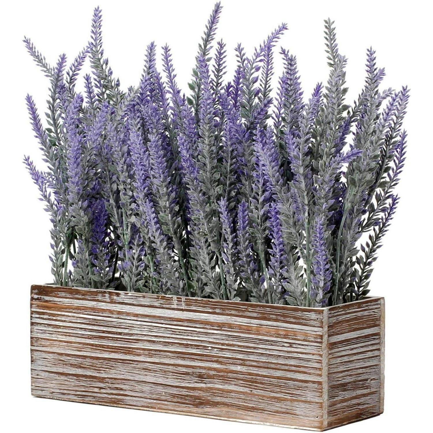 KUNSTPFLANZE Lavendel im Holztopf Landhaus-Stil - Flieder, Holz (20cm)