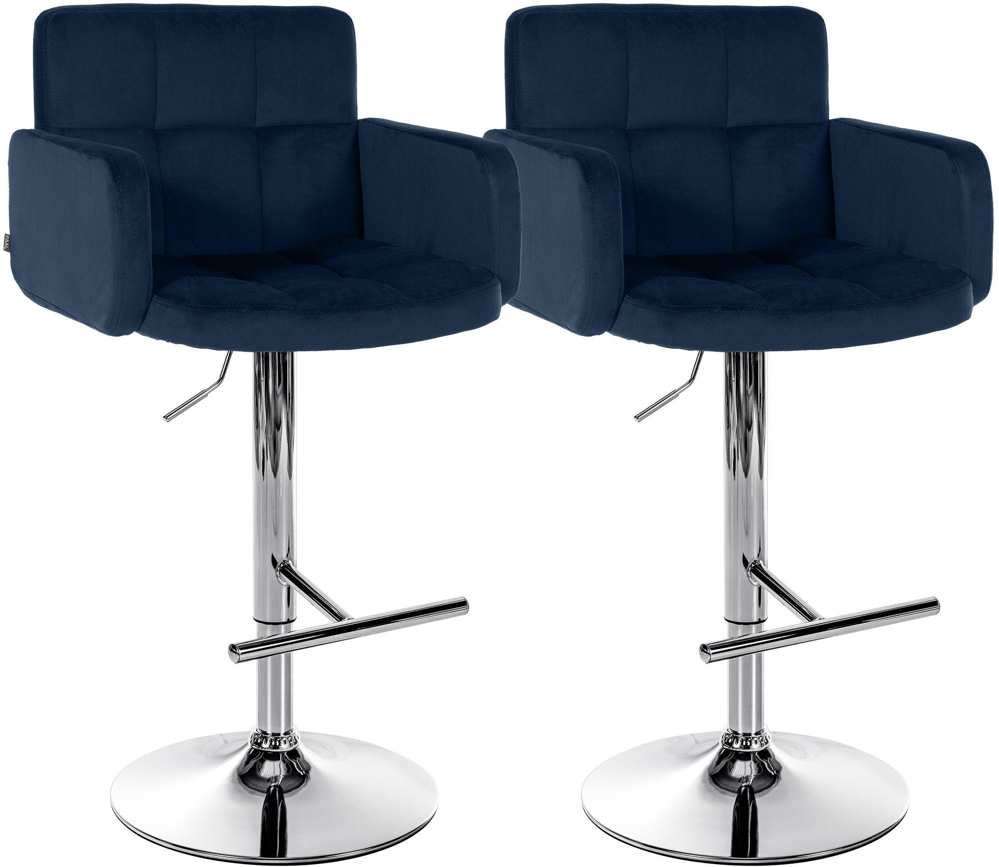 BARHOCKER 2 Samt Blau - Chromfarben/Blau, Textil/Metall (60/93/56cm) - CLP