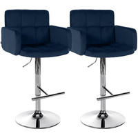 BARHOCKER 2 Samt Blau - Chromfarben/Blau, Textil/Metall (60/93/56cm) - CLP