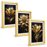 BILDER SET 3er Set - 20x30 cm Goldrahmen - Gelbe Blüten auf dunklem Hintergrund - Goldfarben, Kunststoff (20/30cm) - TULUP